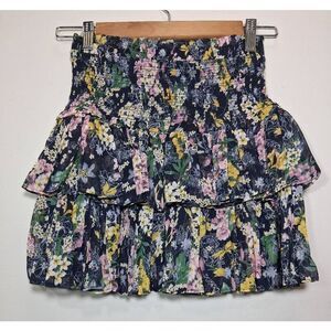 We're all pretty girls womens small mini skirt ruffle blue floral yellow